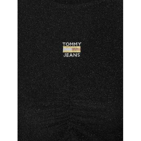 T-shirt noir pailleté coupe cropped à col rond, manches courtes et floqué à la poitrine - Image 4