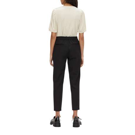 Pantalon noir uni avec une coupe droite et une taille élastiquée - Image 6