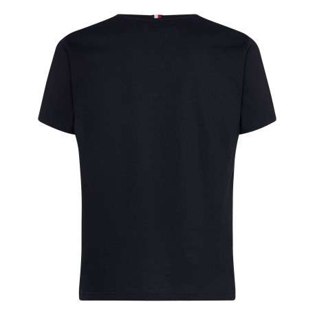 T-shirt marine en coton biologique col rond et manches courtes avec logo brodé sur la poitrine - Image 2