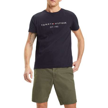 T-shirt marine en coton biologique col rond et manches courtes avec logo brodé sur la poitrine - Image 4