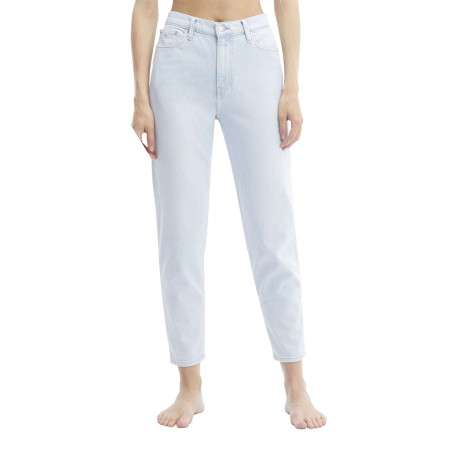 Jean mom stone en coton mélangé coupe slim avec ceinture blanche logotée - Image 2