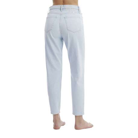 Jean mom stone en coton mélangé coupe slim avec ceinture blanche logotée - Image 3