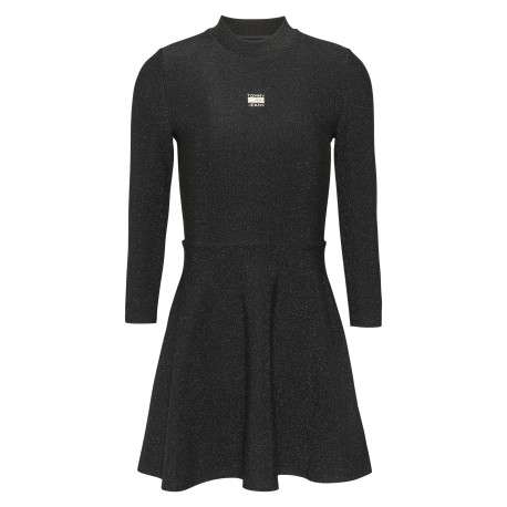 Robe patineuse noire pailleté coupe courte à col montant et manches longues