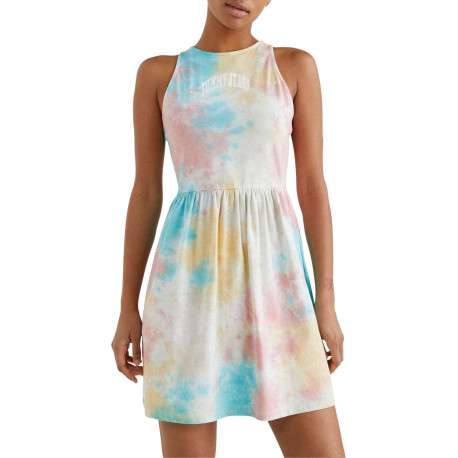 Robe courte multicolore en coton biologique col rond et sans manches coupe ample - Image 2