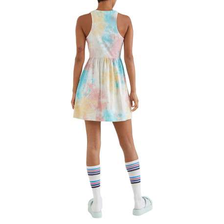 Robe courte multicolore en coton biologique col rond et sans manches coupe ample - Image 3