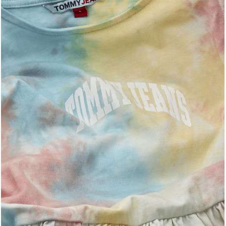 Robe courte multicolore en coton biologique col rond et sans manches coupe ample - Image 4