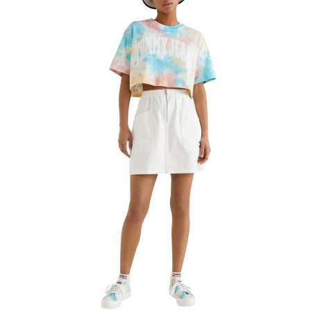 T-shirt cropped multicolore en coton biologique col rond et manches courtes coupe oversize - Image 2