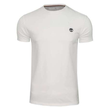 T-shirt blanc en coton biologique uni avec logo brodé coupe slim fit col rond à manches courtes - Image 4
