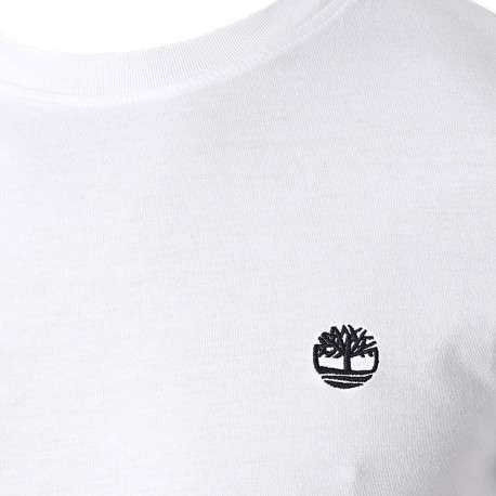 T-shirt blanc en coton biologique uni avec logo brodé coupe slim fit col rond à manches courtes - Image 6