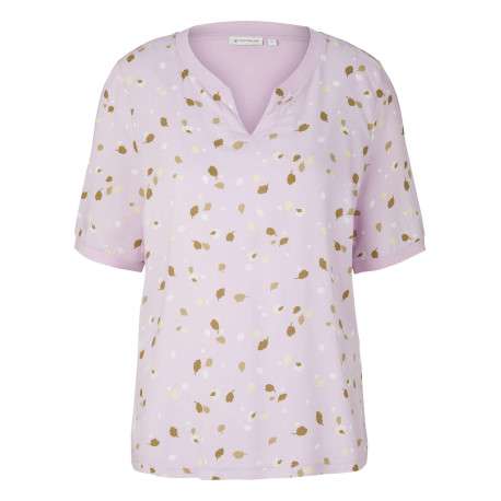 T-shirt lilas fantaisie coupe régular avec un col tunisien et un imprimé floral