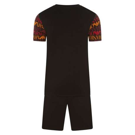 Pyjama court noir en coton avec logo multicolore all-over coupe droite col rond à manches courtes - Image 2