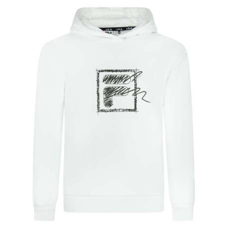 Sweat à capuche blanc en coton uni avec logo floqué coupe droite à manches longues