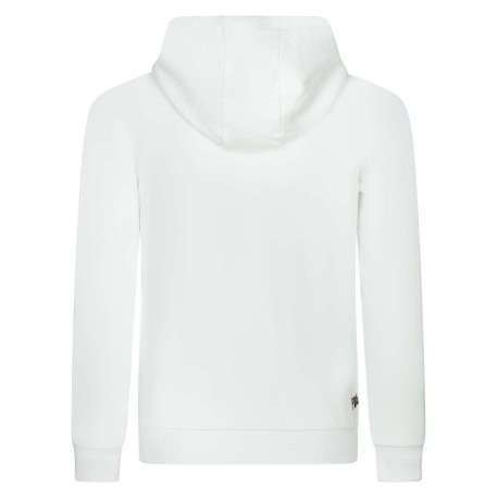 Sweat à capuche blanc en coton uni avec logo floqué coupe droite à manches longues - Image 2