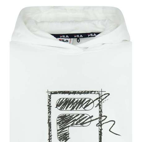 Sweat à capuche blanc en coton uni avec logo floqué coupe droite à manches longues - Image 3