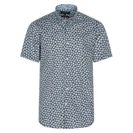 Chemise marine en coton avec imprimé liberty all-over coupe ajustée col américain
