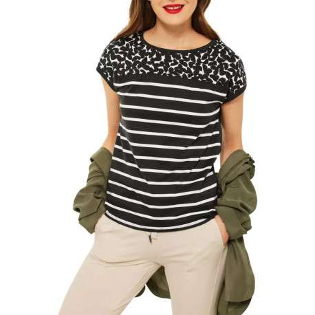 T-shirt kaki en coton fantaisie coupe régular avec un col rond et un imprimé papillon aux épaules - Image 2