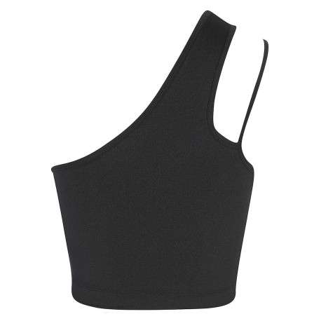 Top noir asymétrique sans manches avec logo écriture blanc - Image 2