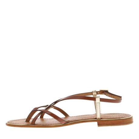 Sandales à entre-doigt Monaco marrons en cuir avec talon plat et fermeture à boucle - Image 3