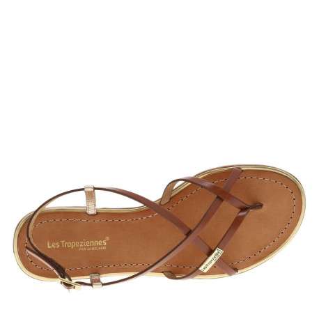 Sandales à entre-doigt Monaco marrons en cuir avec talon plat et fermeture à boucle - Image 5