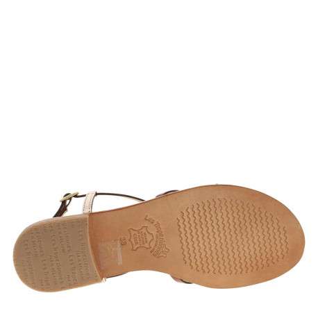 Sandales à entre-doigt Monaco marrons en cuir avec talon plat et fermeture à boucle - Image 6