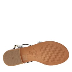 Sandales à talon plat Harry blanches en cuir avec liseré métallique doré autour de la semelle