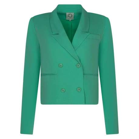Blazer vert uni avec double boutonnage coupe cropped col cranté à manches longues