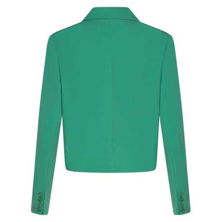 Blazer vert uni avec double boutonnage coupe cropped col cranté à manches longues - Image 2
