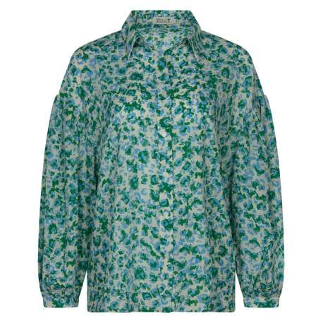 Chemise pistache avec imprimé moucheté all-over coupe droite fluide col français à manches longues