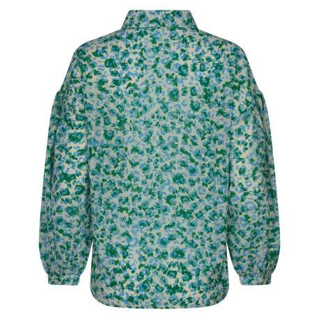 Chemise pistache avec imprimé moucheté all-over coupe droite fluide col français à manches longues - Image 2