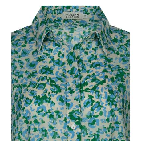 Chemise pistache avec imprimé moucheté all-over coupe droite fluide col français à manches longues - Image 3