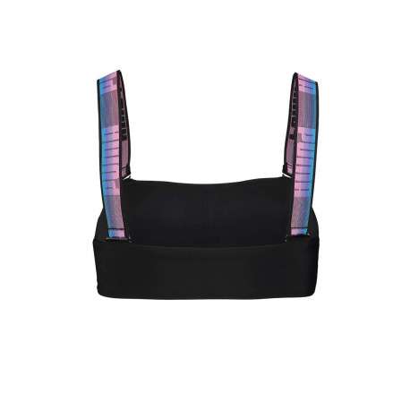 Haut de maillot de bain noir fantaisie coupe près du corps avec un col carré et des manches à bretelles larges - Image 2