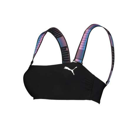 Haut de maillot de bain noir fantaisie coupe près du corps avec un col carré et des manches à bretelles larges - Image 3