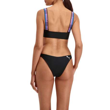 Haut de maillot de bain noir fantaisie coupe près du corps avec un col carré et des manches à bretelles larges - Image 6