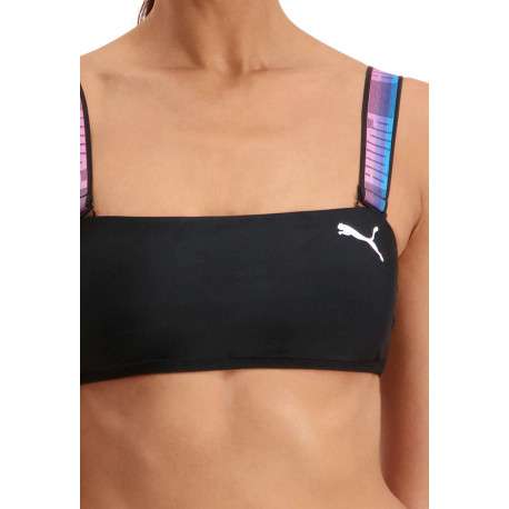 Haut de maillot de bain noir fantaisie coupe près du corps avec un col carré et des manches à bretelles larges - Image 8