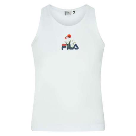 Débardeur blanc en coton uni avec logo floqué coupe droite col rond