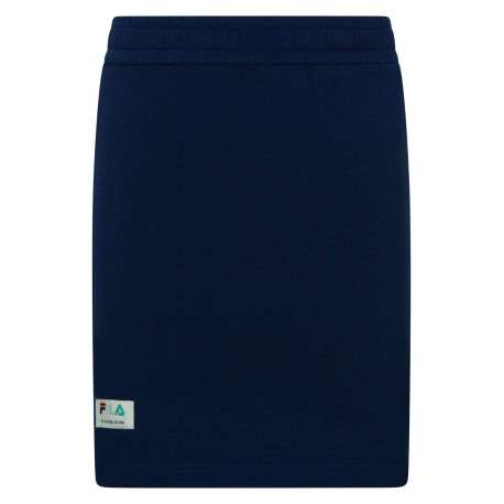 Jupe courte marine unie avec logo multicolore coupe droite