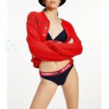 String marine uni avec ceinture rouge unie et nom de la marque imprimé - Image 2