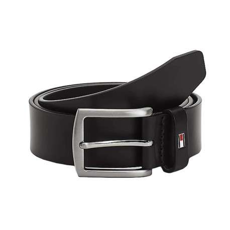 Ceinture noire en cuir fantaisie avec boucle argentée