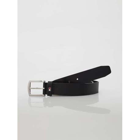 Ceinture noire en cuir fantaisie avec boucle argentée - Image 2