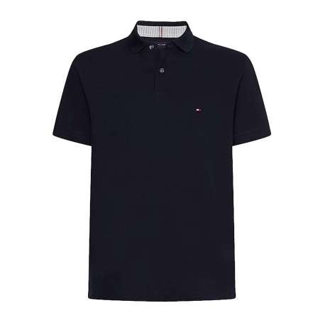 Polo marine en coton biologique fantaisie coupe droite avec un col boutonné de 2 boutons