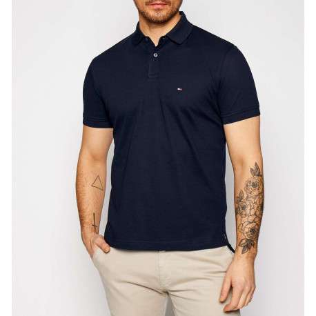 Polo marine en coton biologique fantaisie coupe droite avec un col boutonné de 2 boutons - Image 2