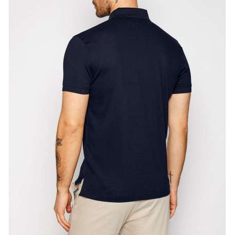 Polo marine en coton biologique fantaisie coupe droite avec un col boutonné de 2 boutons - Image 3