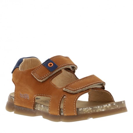 Sandales en cuir nubuck brun à semelle résinée et bandes auto-agrippantes