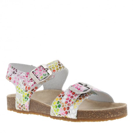 Nu-pieds en cuir multicolores à talon décroché fermés par boucle à ardillon