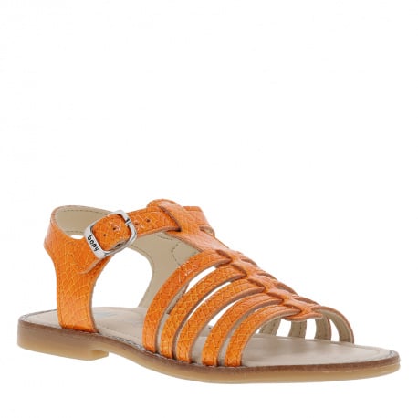Nu-pieds en cuir orange à talon décroché fermés par boucle à ardillon