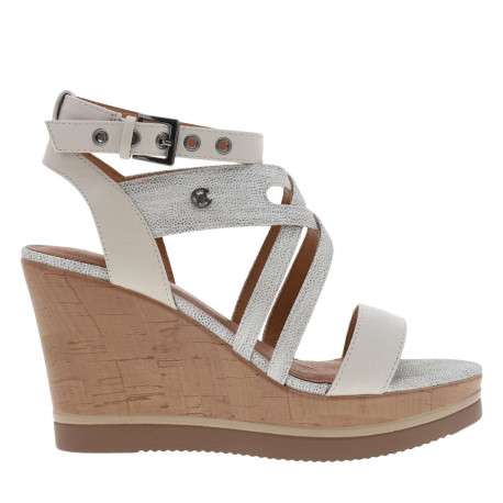 Nu-pieds à talon compensé haut Kolda grises en cuir avec boucle et œillets métalliques - Image 2