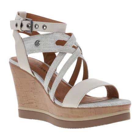 Nu-pieds à talon compensé haut Kolda grises en cuir avec boucle et œillets métalliques