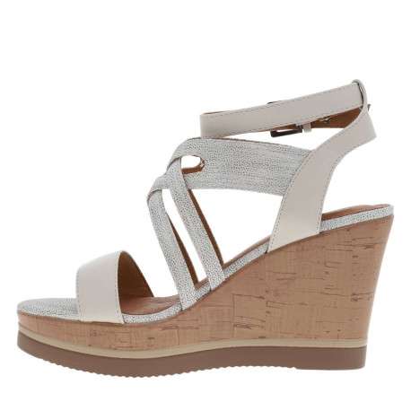 Nu-pieds à talon compensé haut Kolda grises en cuir avec boucle et œillets métalliques - Image 3
