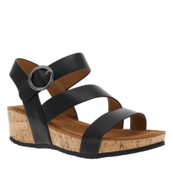 Nu-pieds compensés Lilou noirs en cuir avec boucle à ardillon métallique et ronde