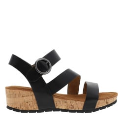 Nu-pieds compensés Lilou noirs en cuir avec boucle à ardillon métallique et ronde